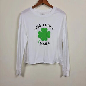 Miken Flow Woman's One Lucky Mama Cropped Tee White Size M‎
